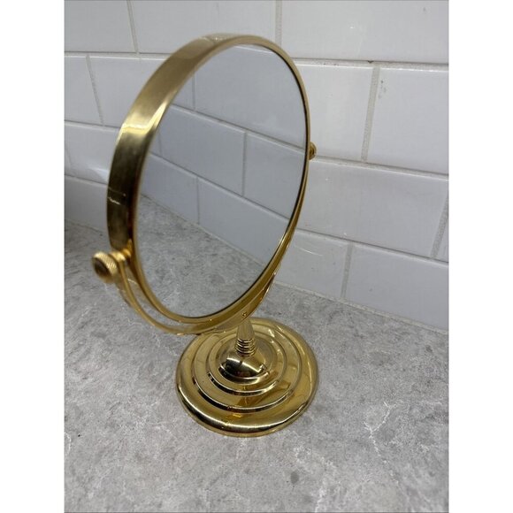 Vintage 10” Brass Standing Two Sided Regular & Magnifying Swivel Mirror. - Picture 6 of 7